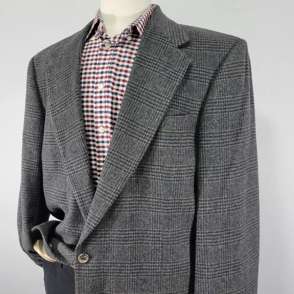 Cricketeer Men's‎ Sport Coat Blazer Two Button Flannel Plaid Wool Blend 46XL